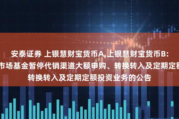 安泰证券 上银慧财宝货币A,上银慧财宝货币B: 上银慧财宝货币市场基金暂停代销渠道大额申购、转换转入及定期定额投资业务的公告